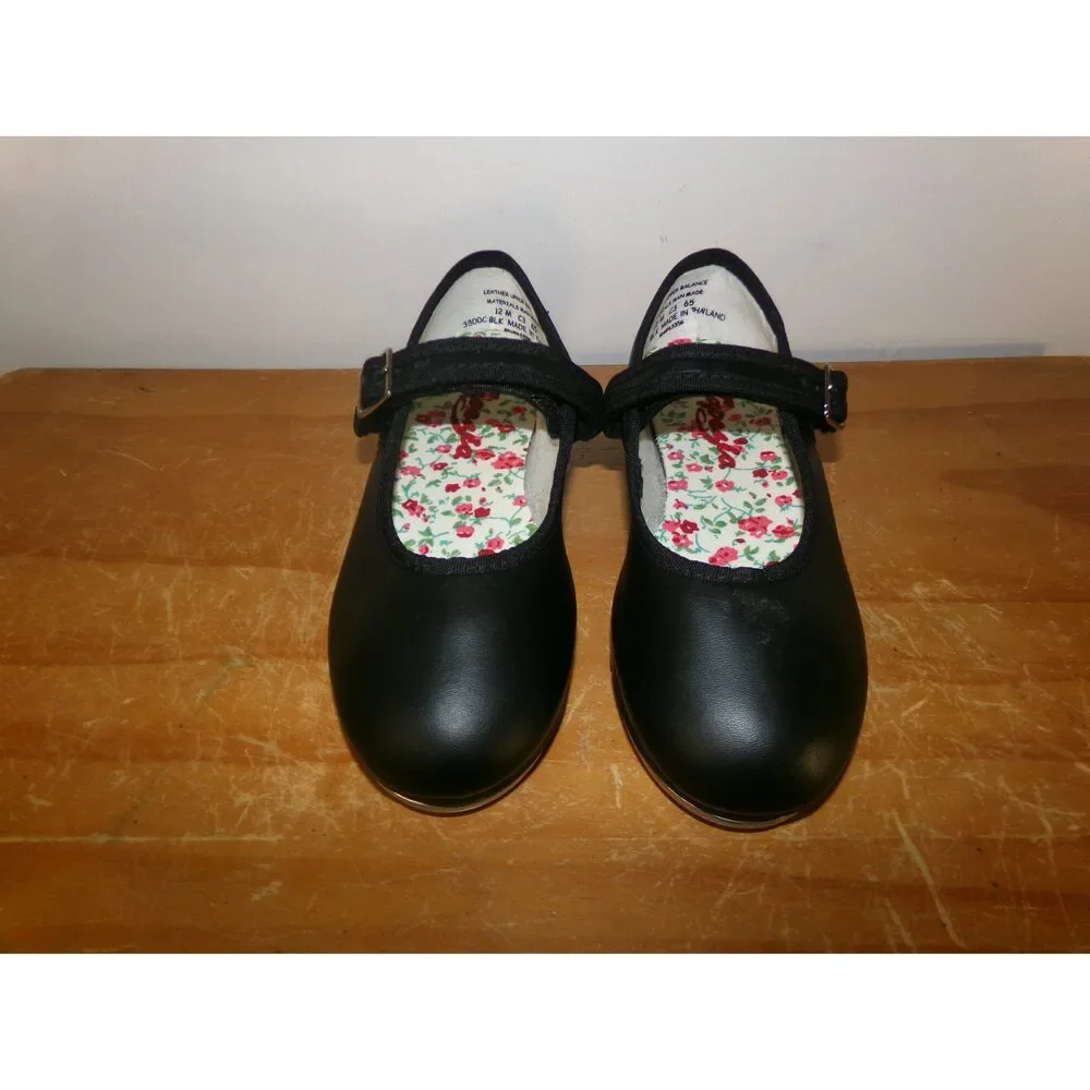 Pre-Owned Dance Tap Shoes Capezio 3800 12M Kids Black Mary Jane Leather Easy St
